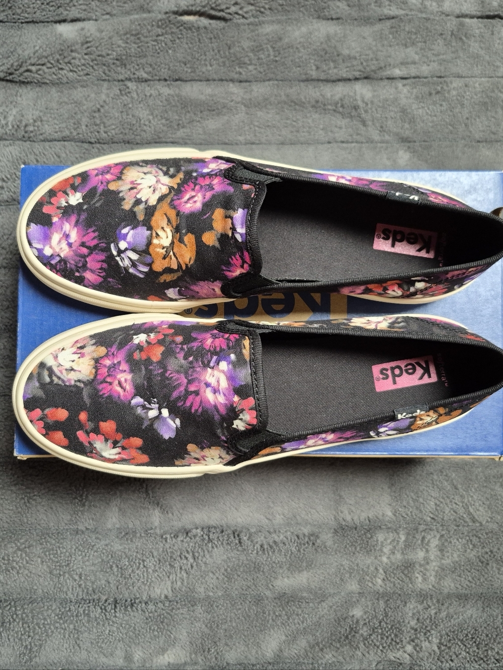 Keds Double Decker Blooms Slip-On Shoes In Black, Size 8, New In Box - Picture 3 of 14